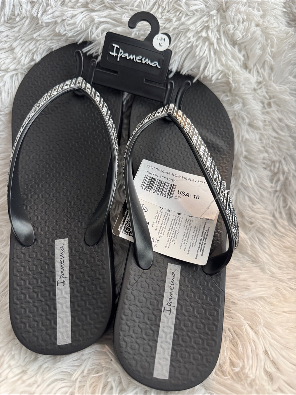 Ipanema Black Flip Flops with Silver-Accented Straps